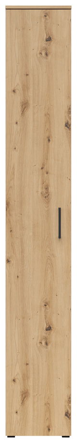 Frontansicht eines Mehrzweckschranks mit Holzmaserung und schwarzem Griff.