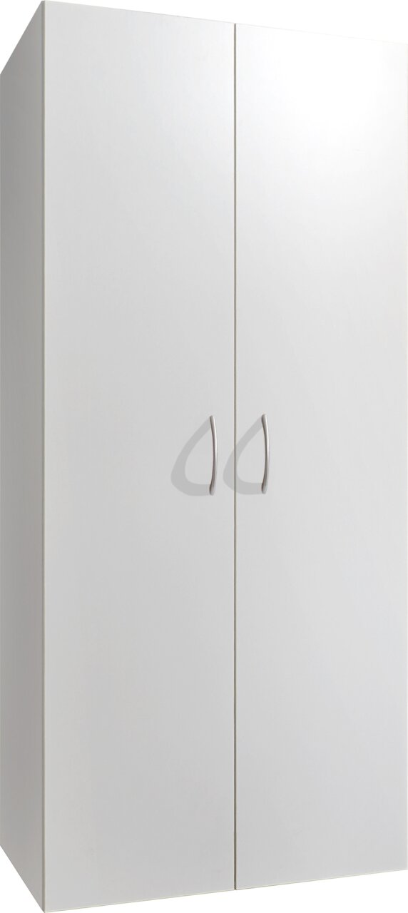 XORA Besen-/Mehrzweckschrank MULTIRAUMKONZEPT Weißer Besen- und Mehrzweckschrank mit zwei Türen und silbernen Griffen, Frontalansicht