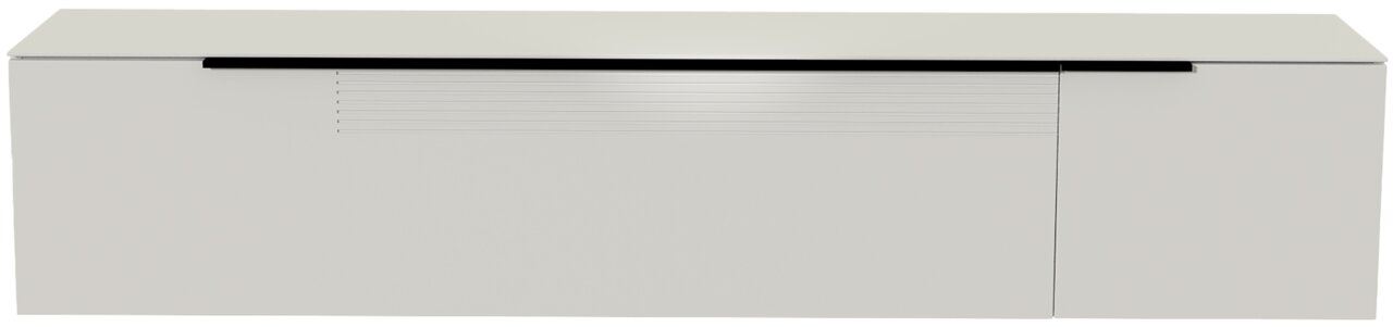 Frontansicht eines modernen, weißen XL Hänge-Lowboards mit glatter Oberfläche und dezentem Design.