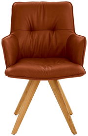 Design-Schalensessel in braunem Leder mit Holzbeinen, Frontalansicht