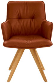 Design-Schalensessel in braunem Leder mit Holzbeinen, Frontalansicht