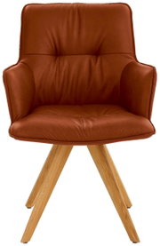 Design-Schalensessel in braunem Leder mit Holzbeinen, Frontalansicht