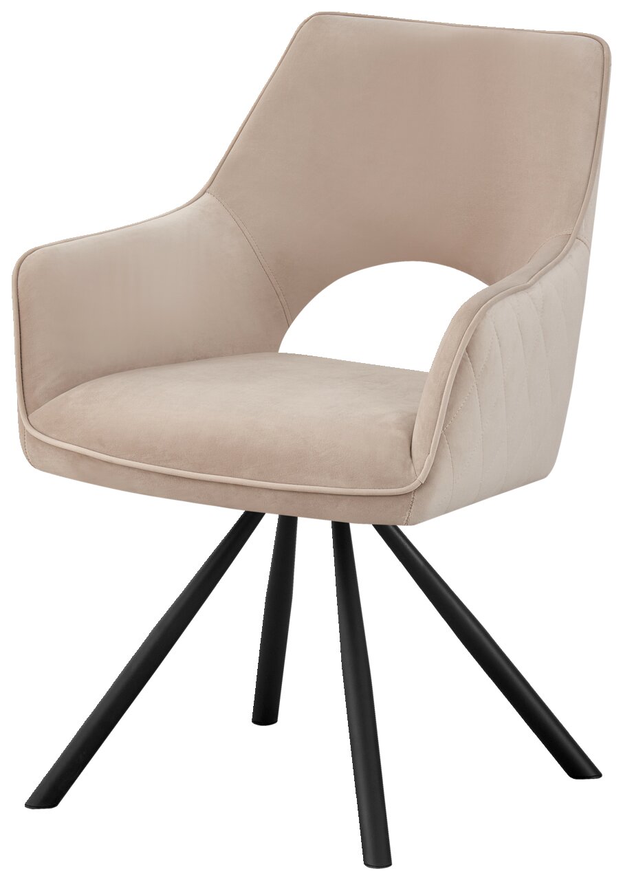 Hom´in Armlehnstuhl JACK Beiger Armlehnstuhl mit schwarzem Metallgestell, seitliche Perspektive