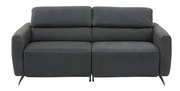 Frontale Ansicht eines modernen, dunkelgrauen 3-Sitzer-Sofas mit klaren Linien und eleganten Nähten.