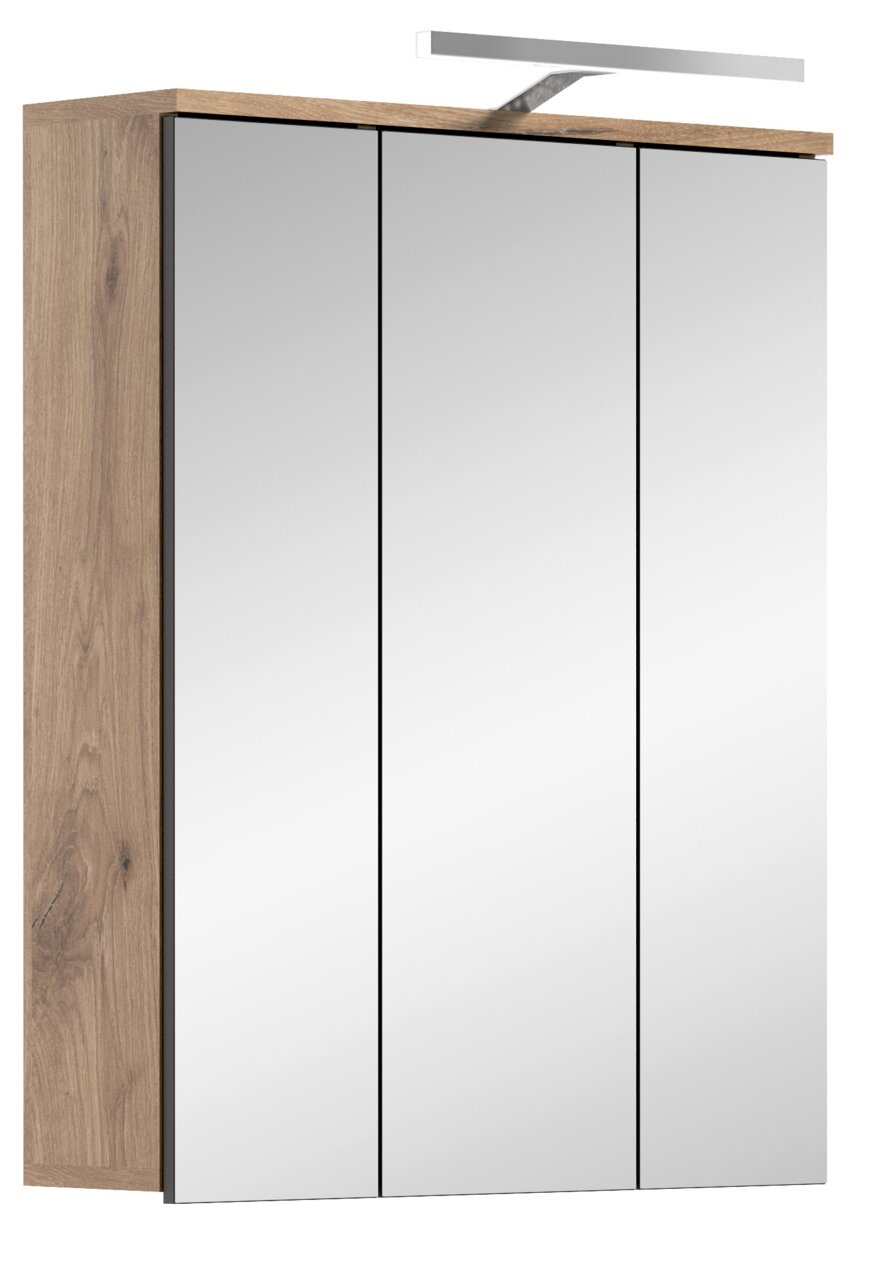 MID.YOU Spiegelschrank MASON Moderner Spiegelschrank mit drei Türen und Holzrahmen, seitliche Perspektive