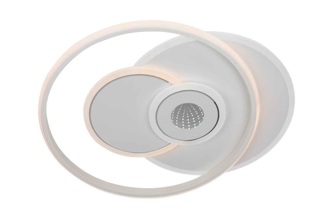 Moderne LED-Deckenleuchte mit kreisförmigem Design, seitliche Perspektive