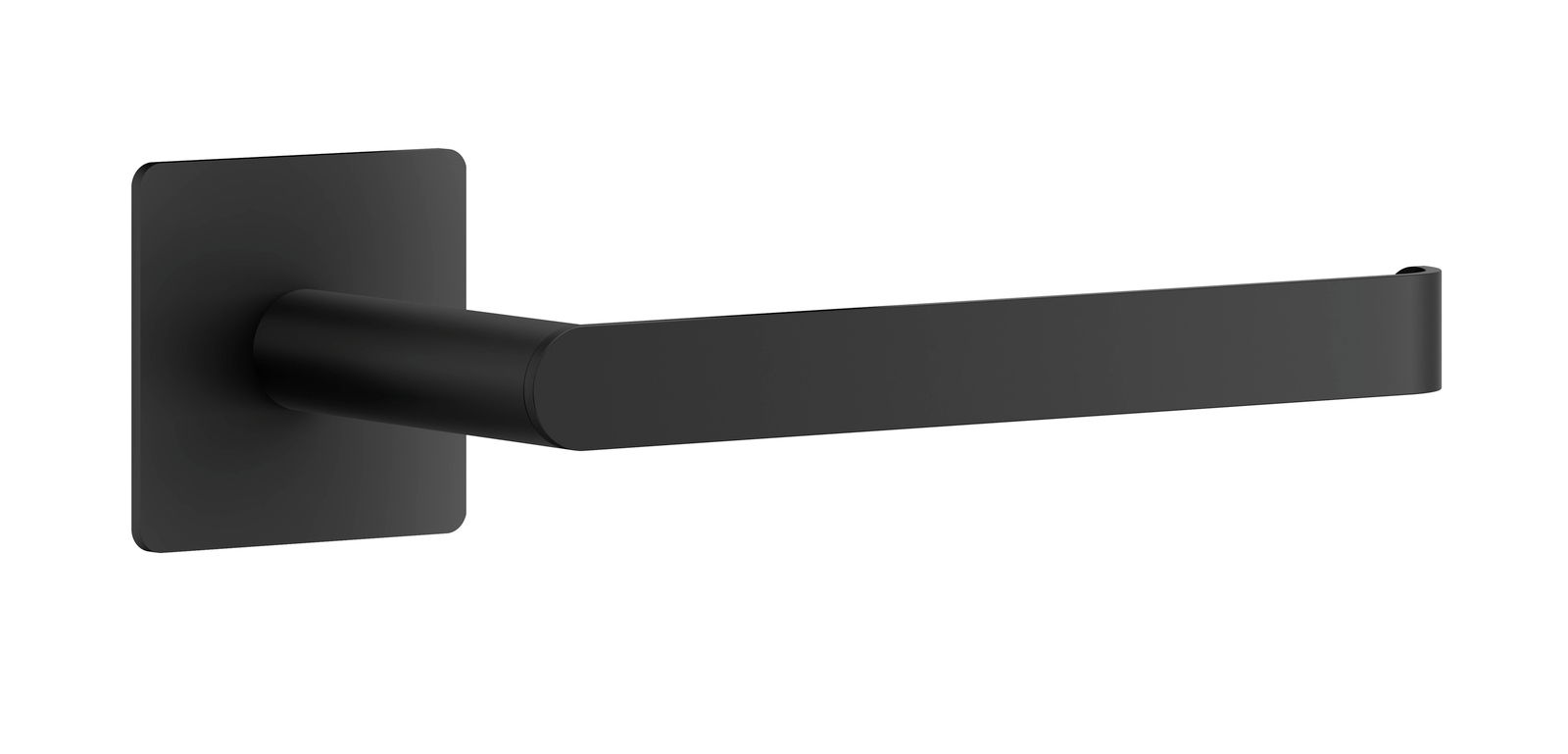 Schwarzer Toilettenpapierhalter aus Metall, seitliche Perspektive