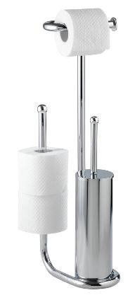 Stand WC-Garnitur Universalo aus Metall mit glänzender Chromoberfläche, inklusive Toilettenpapierhalter und WC-Bürstenhalter, seitliche Perspektive