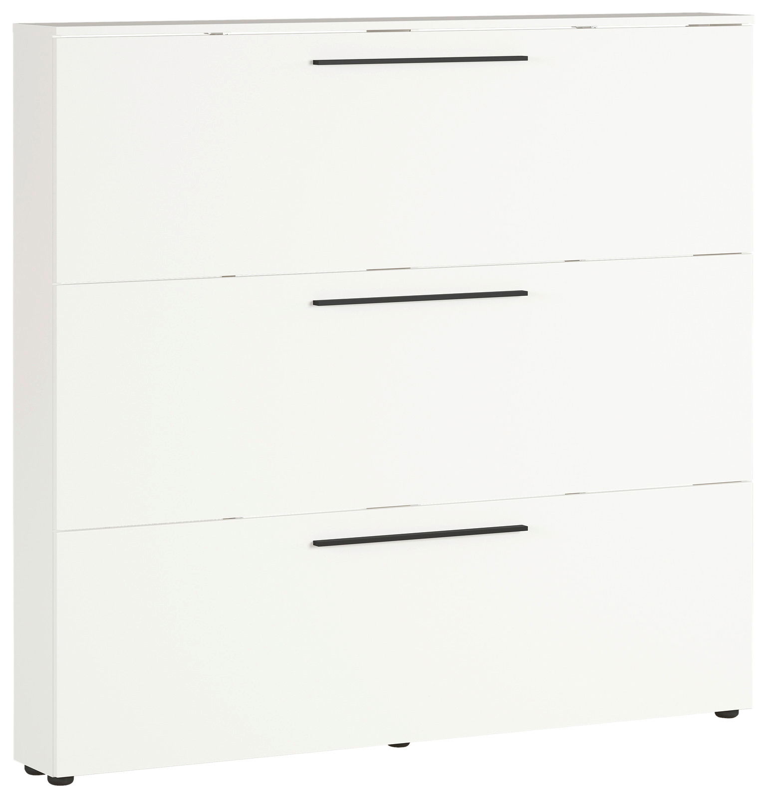 MID.YOU Schuhschrank UTAH Weißer Schuhschrank mit drei Klappen und schwarzen Griffen, seitliche Perspektive