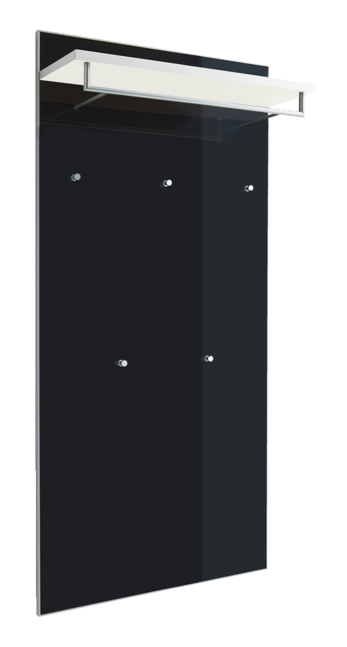 VOSS XL-Garderobenpaneel SANTINA Schwarzes XL-Garderobenpaneel mit Ablage und Haken, seitliche Perspektive