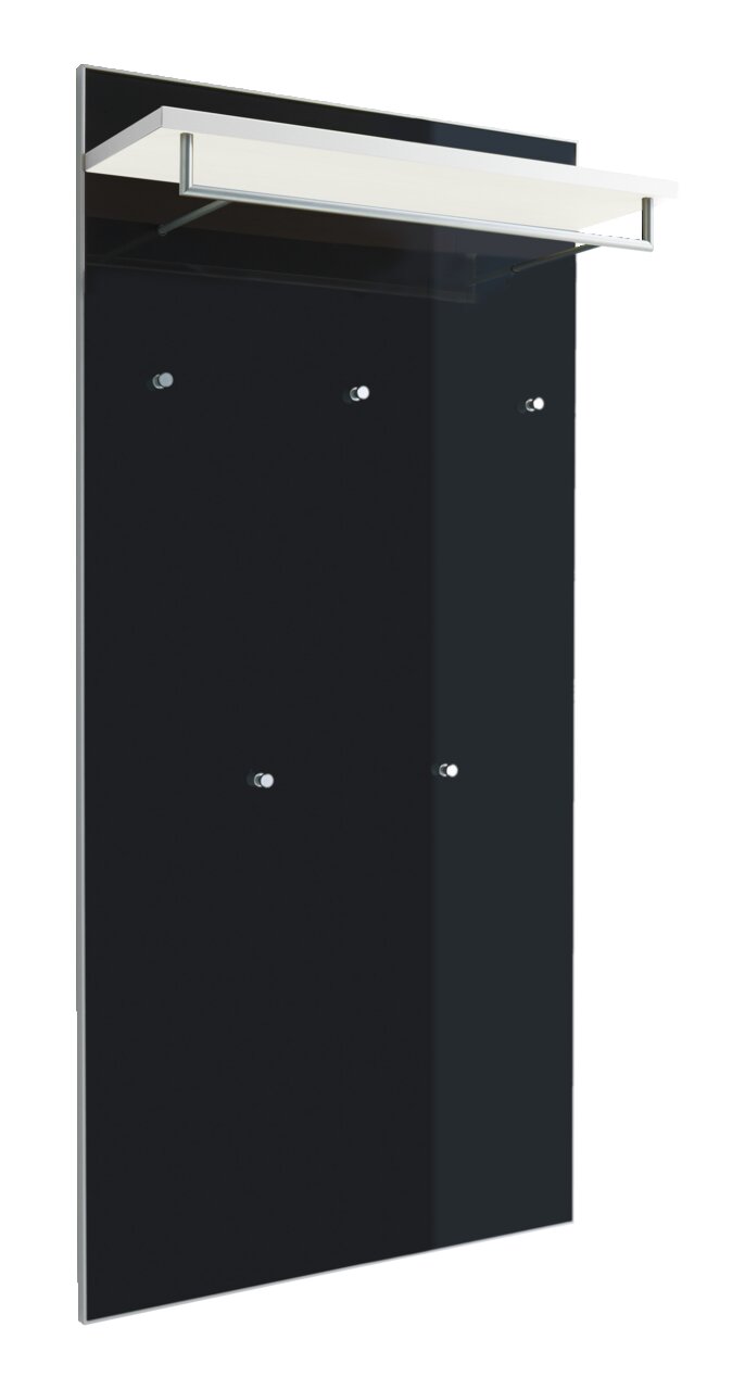 VOSS XL-Garderobenpaneel SANTINA Schwarzes XL-Garderobenpaneel mit Ablage und Haken, seitliche Perspektive