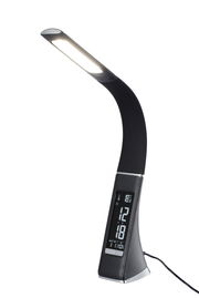 Moderne LED-Schreibtischleuchte mit flexiblem Hals und integriertem Display, seitliche Perspektive