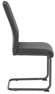 Seitenansicht eines grauen Schwingstuhls mit Metallgestell.