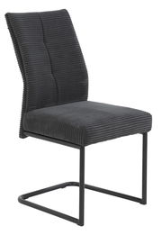 Moderner Schwingstuhl DAGMAR in dunklem Stoffbezug, seitliche Perspektive