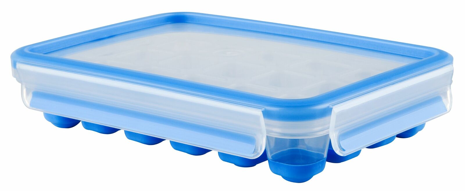 Eiswürfelbox Clip & Close in blauer Farbe, seitliche Perspektive