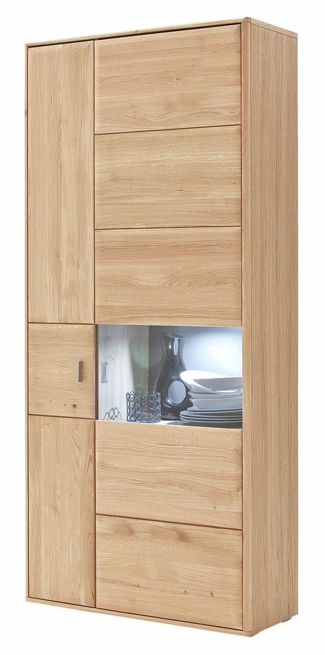 Cantus Vitrine TARRAGONA Vitrine aus hellem Holz mit Glaseinsatz, seitliche Perspektive