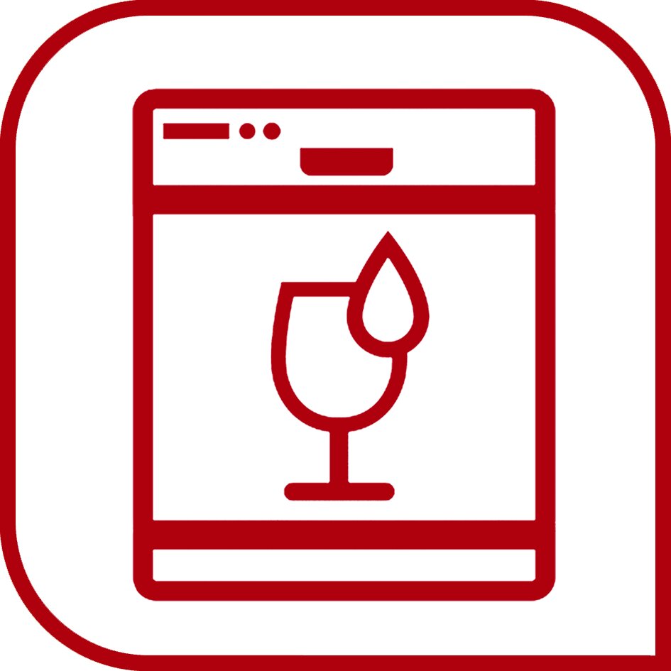 Afbeelding van een glas met een druppel, weergegeven in een gestileerd raamkozijn, gezien van voren.