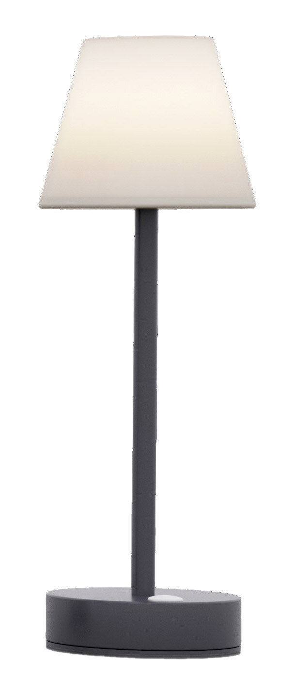 Moderne Tischleuchte Lola Slim 30 in Anthrazit, frontal abgebildet mit schlichtem Design und weißem Lampenschirm.