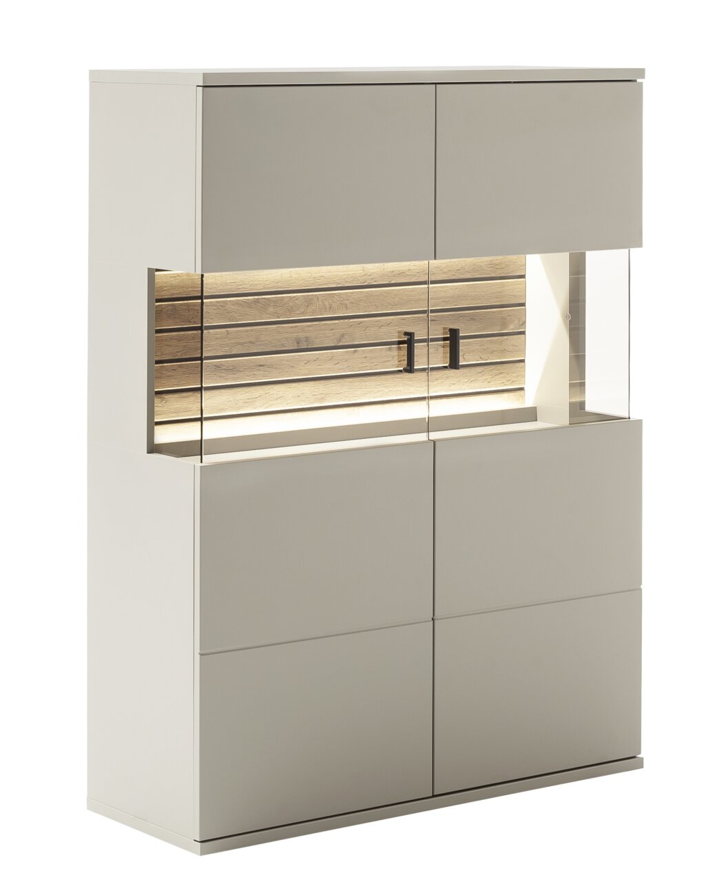 Zurbrüggen Highboard LÜTTICH Modernes Highboard in hellem Design mit Holz- und Glaselementen, seitliche Perspektive