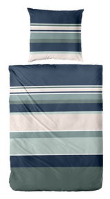 Bettwäsche-Set mit Streifenmuster in Blau- und Grüntönen, Ansicht von oben