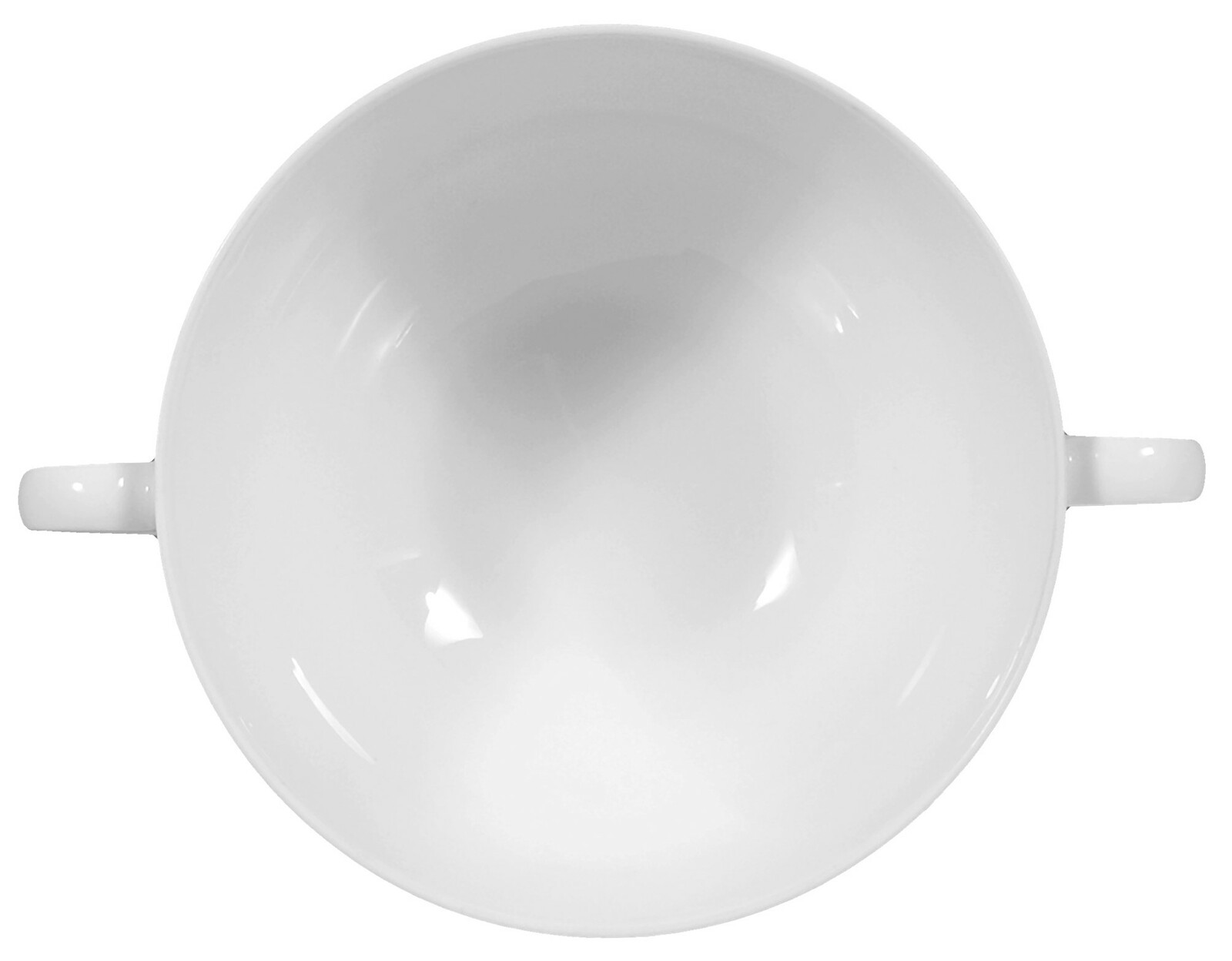 Weiße Suppentasse Rondo/Liane 0,36l, Ansicht von oben mit zwei Henkeln