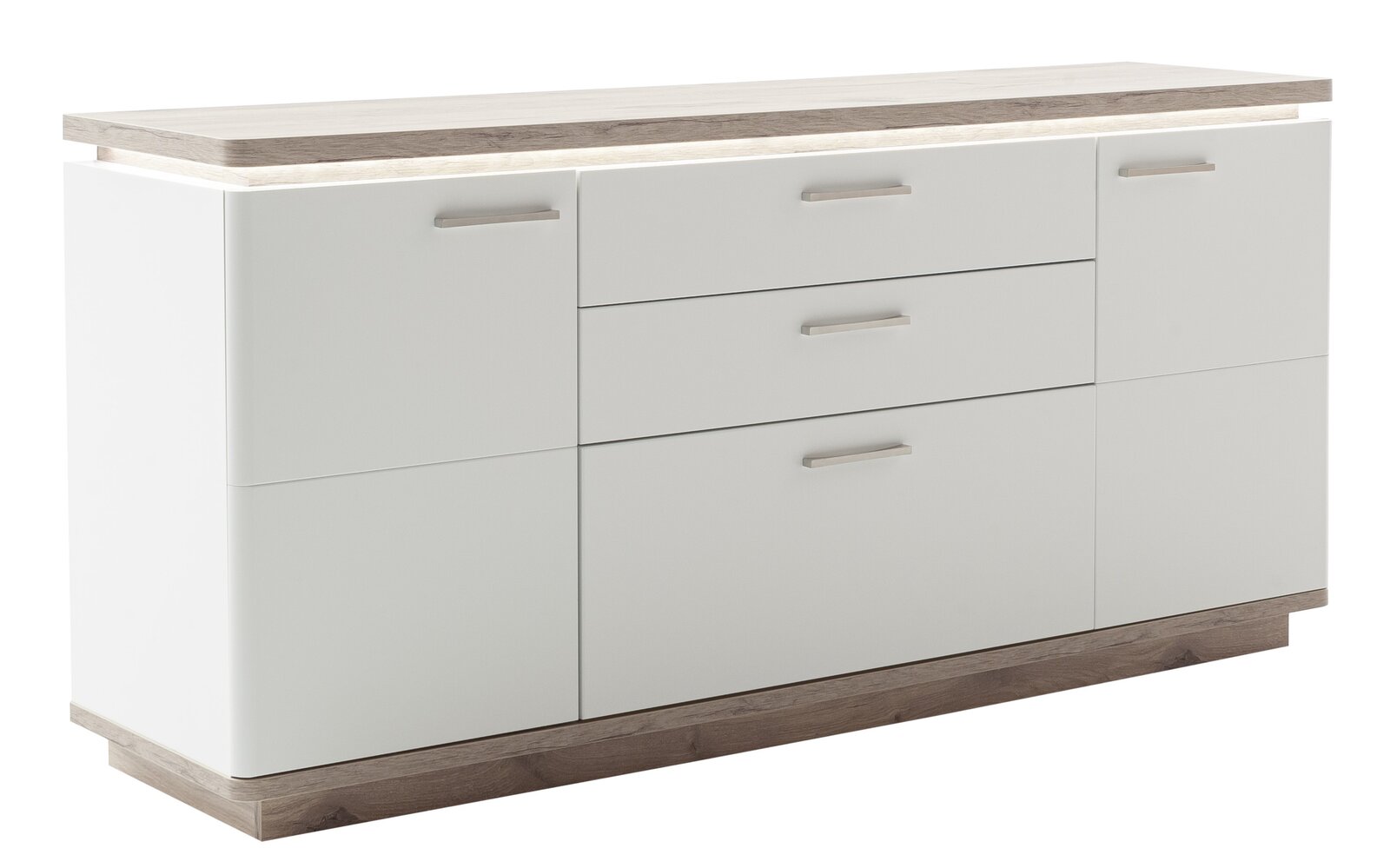 Zurbrüggen Sideboard PALERMO Modernes Sideboard in Weiß mit Holzdetails, Frontansicht