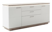 Modernes Sideboard in Weiß mit Holzdetails, Frontansicht