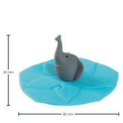 Grauer Elefant auf einem blauen Blatt, seitliche Perspektive, 52 mm hoch und 92 mm breit.