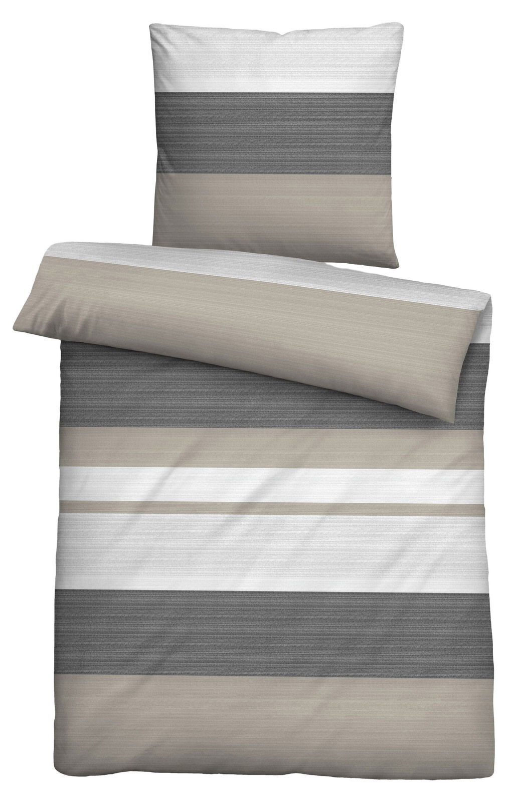 Biberna Bettwäsche 135x200cm in Streifendesign mit Grautönen und Beige, Ansicht von vorne