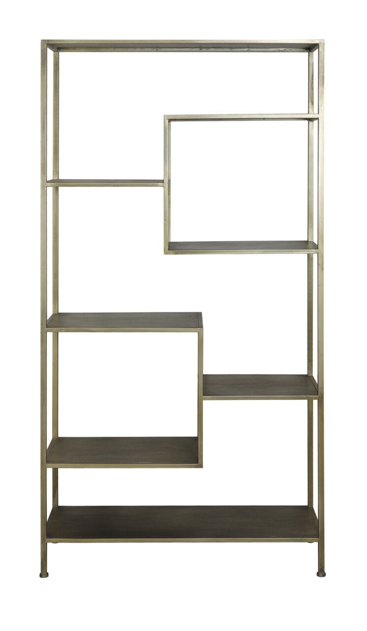 Metalen rek met open ontwerp, afgebeeld van voren, 101 x 36 x 200 cm, ideaal voor moderne woonruimtes.