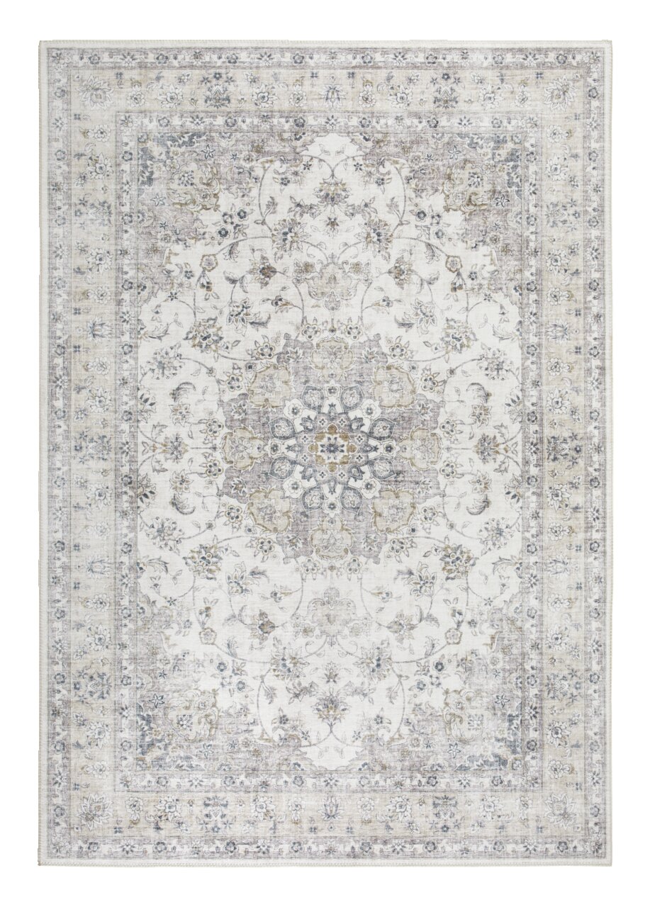 Orientteppich mit floralem Muster in Beige- und Grautönen, Draufsicht