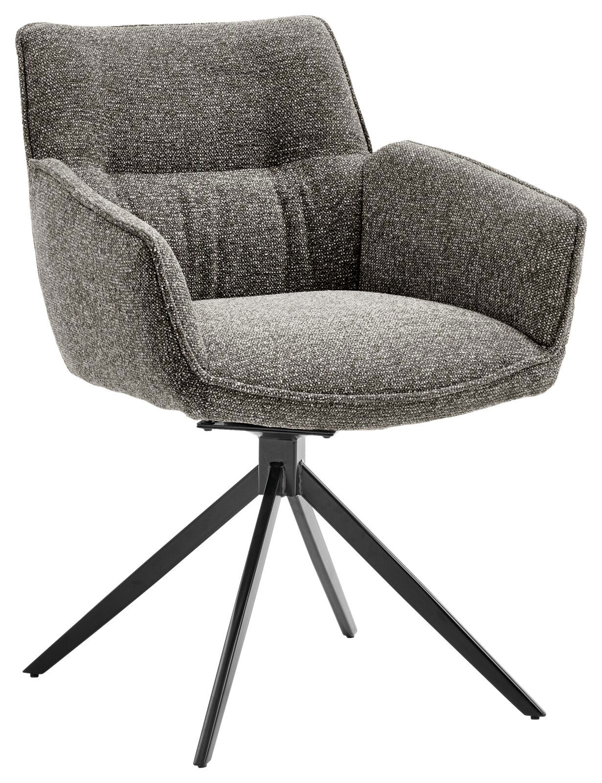 Valdera Armlehnstuhl DORI Grauer Armlehnstuhl mit gepolstertem Sitz und Rückenlehne, auf schwarzem Metallgestell, seitliche Perspektive