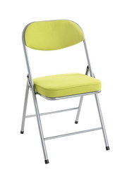 Groene klapstoel met metalen frame, vooraanzicht