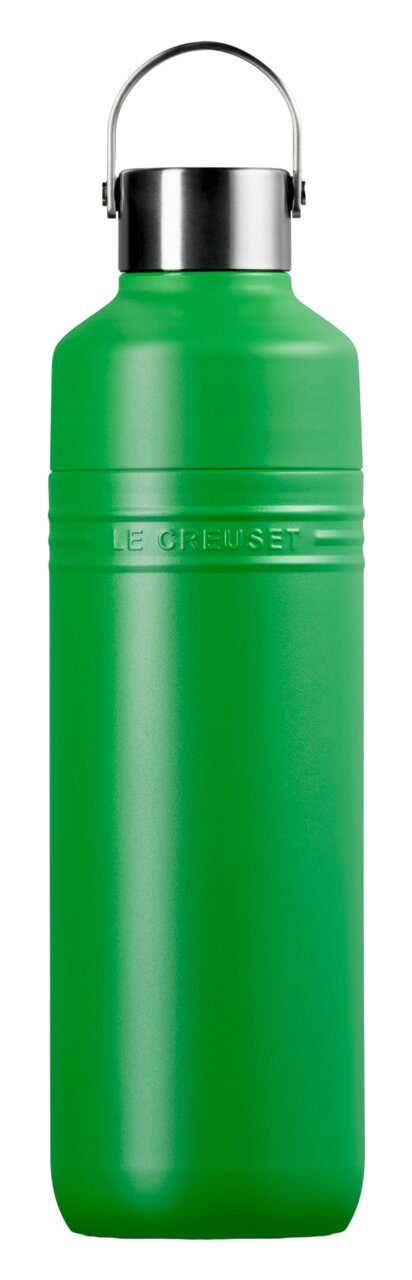 LE CREUSET Trinkflasche Bamboo 1L ON THE GO Grüne Trinkflasche 1L Bamboo mit Edelstahlverschluss, Frontalansicht