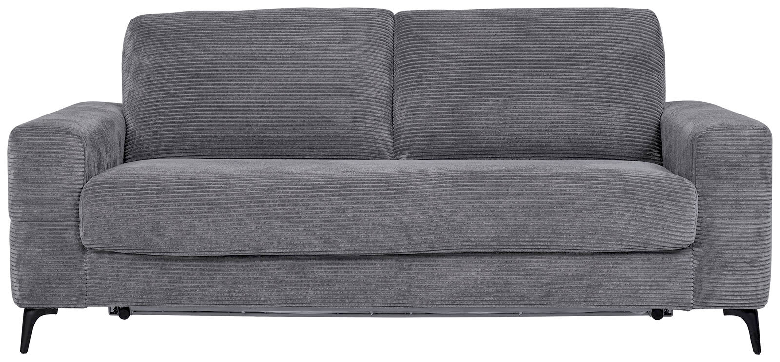 Graues Funktionssofa mit geripptem Stoffbezug, Vorderansicht