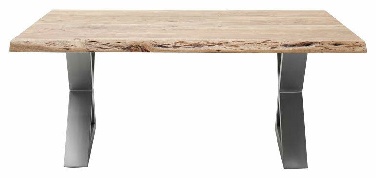 Moderner Couchtisch mit Holzplatte und Metallbeinen, Frontalansicht