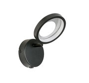 Schwarzer LED-Strahler mit rundem, verstellbarem Leuchtkopf, seitliche Perspektive