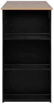 Bartisch mit schwarzem Korpus und Holzplatte, frontal betrachtet