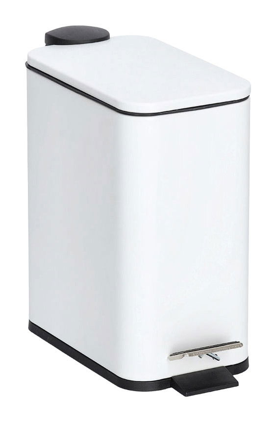 Weißer Treteimer mit 5 Litern Fassungsvermögen und Soft-Close-Funktion, seitliche Perspektive