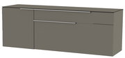 Modernes Hänge-Lowboard in grauer Farbe, seitliche Perspektive