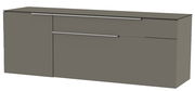 Modernes Hänge-Lowboard in grauer Farbe, seitliche Perspektive