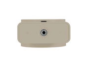 Frontansicht einer beige-farbenen Akku-Wandleuchte mit zentralem Anschluss.