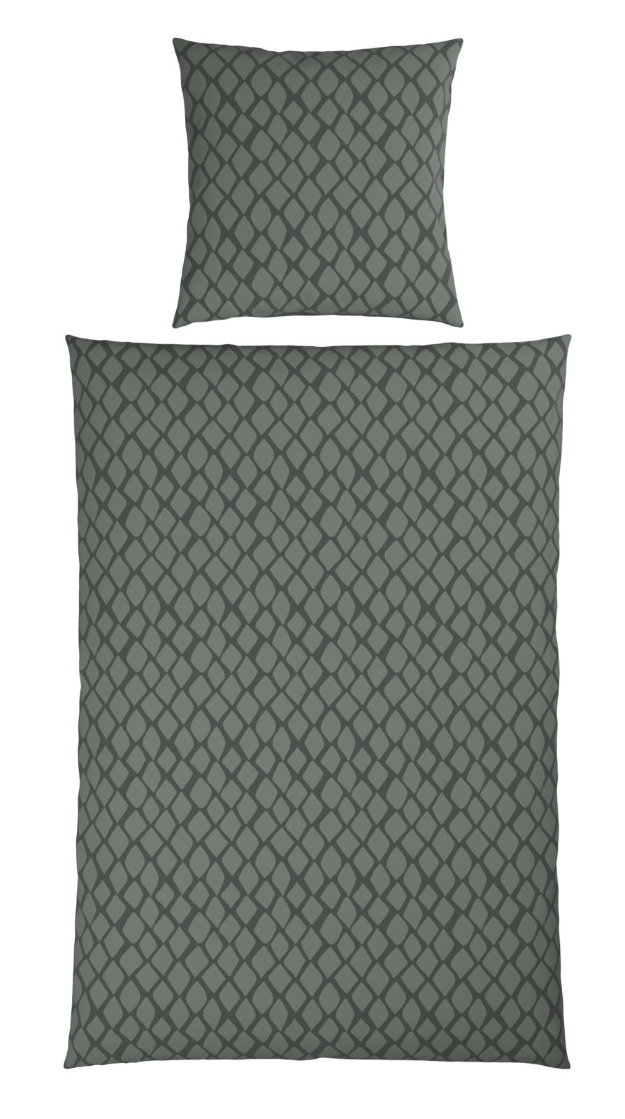 Wendebettwäsche-Set in Grau mit geometrischem Muster, Ansicht von oben