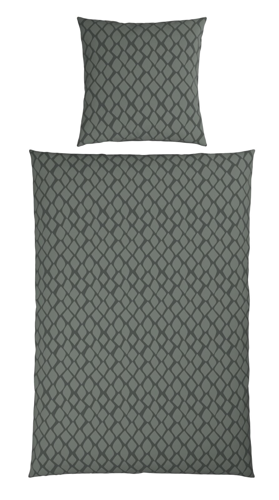 Wendebettwäsche-Set in Grau mit geometrischem Muster, Ansicht von oben