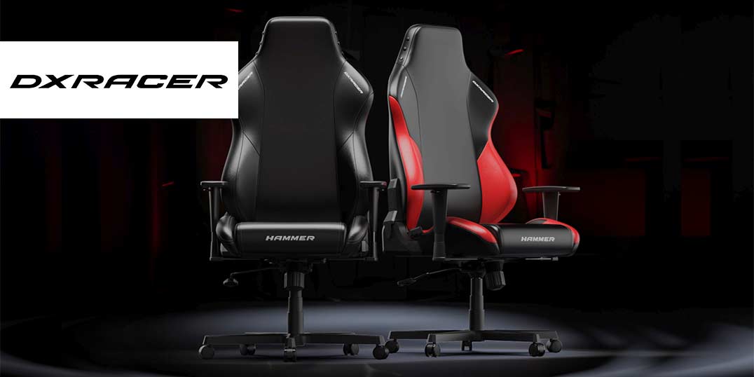Zwei Gaming-Stühle vor dunklem Hintergrund, einer schwarz und einer schwarz mit roten Akzenten.