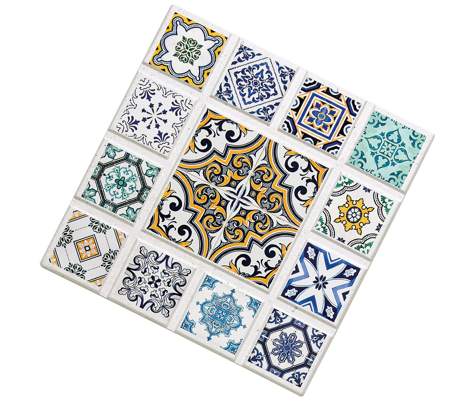 Zassenhaus Untersetzer CASABLANCA Untersetzer im marokkanischen Stil mit bunten, geometrischen Mustern, aus der Vogelperspektive fotografiert.