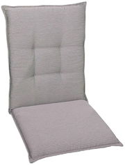 Graue Mittellehnerauflage in seitlicher Perspektive, zeigt die strukturierte Oberfläche und die gepolsterte Sitz- und Rückenfläche.