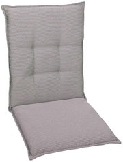 Graue Mittellehnerauflage in seitlicher Perspektive, zeigt die strukturierte Oberfläche und die gepolsterte Sitz- und Rückenfläche.