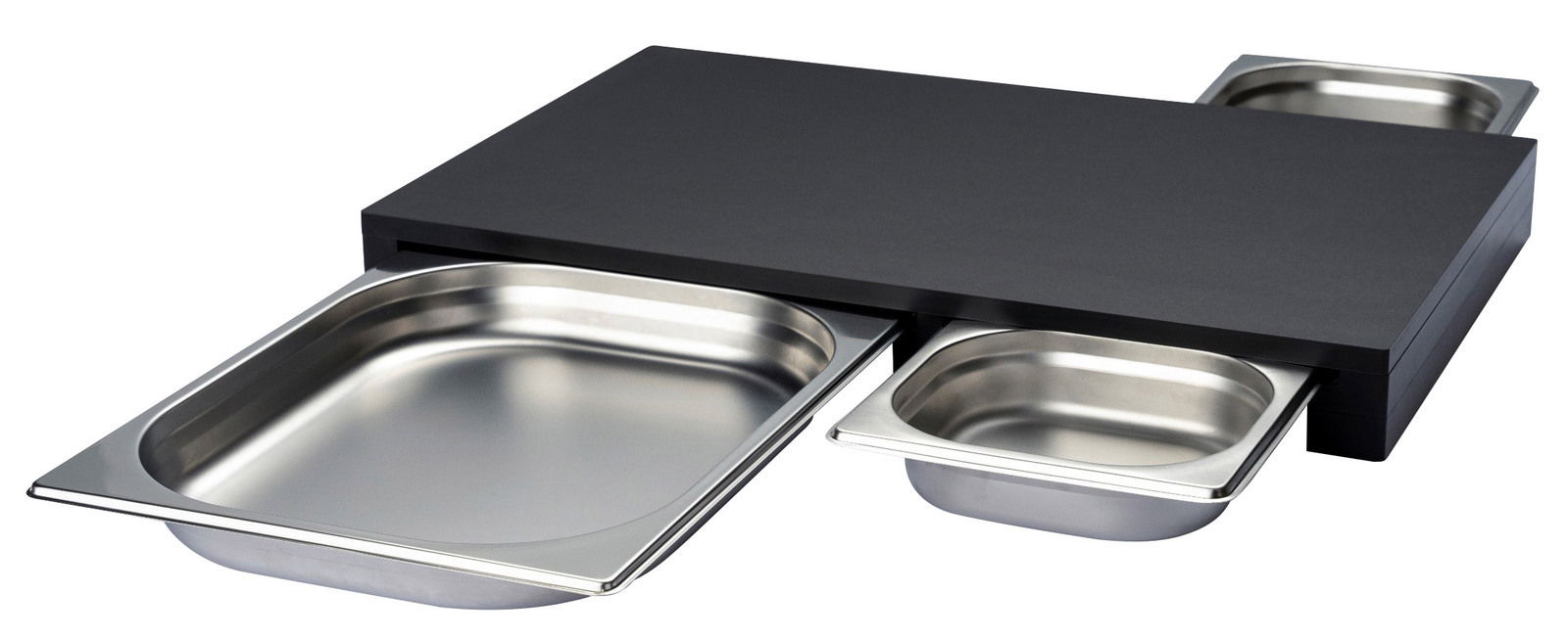 Continenta Multifunktionsbrett DURACORE Multifunktionsbrett mit herausziehbaren Edelstahlbehältern, seitliche Perspektive