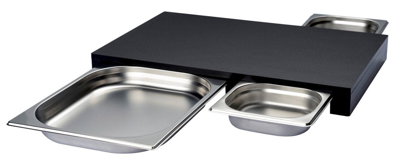Continenta Multifunktionsbrett DURACORE Multifunktionsbrett mit herausziehbaren Edelstahlbehältern, seitliche Perspektive